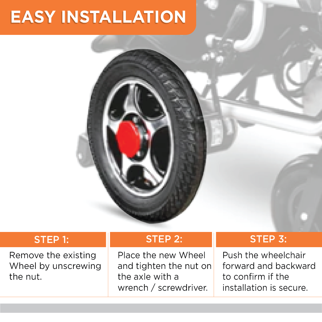 Vissco Back Wheel (PU Tyre) With Hub For Zip Lite Power Wheelchairs (1 Piece) - 2974 & 2974A
