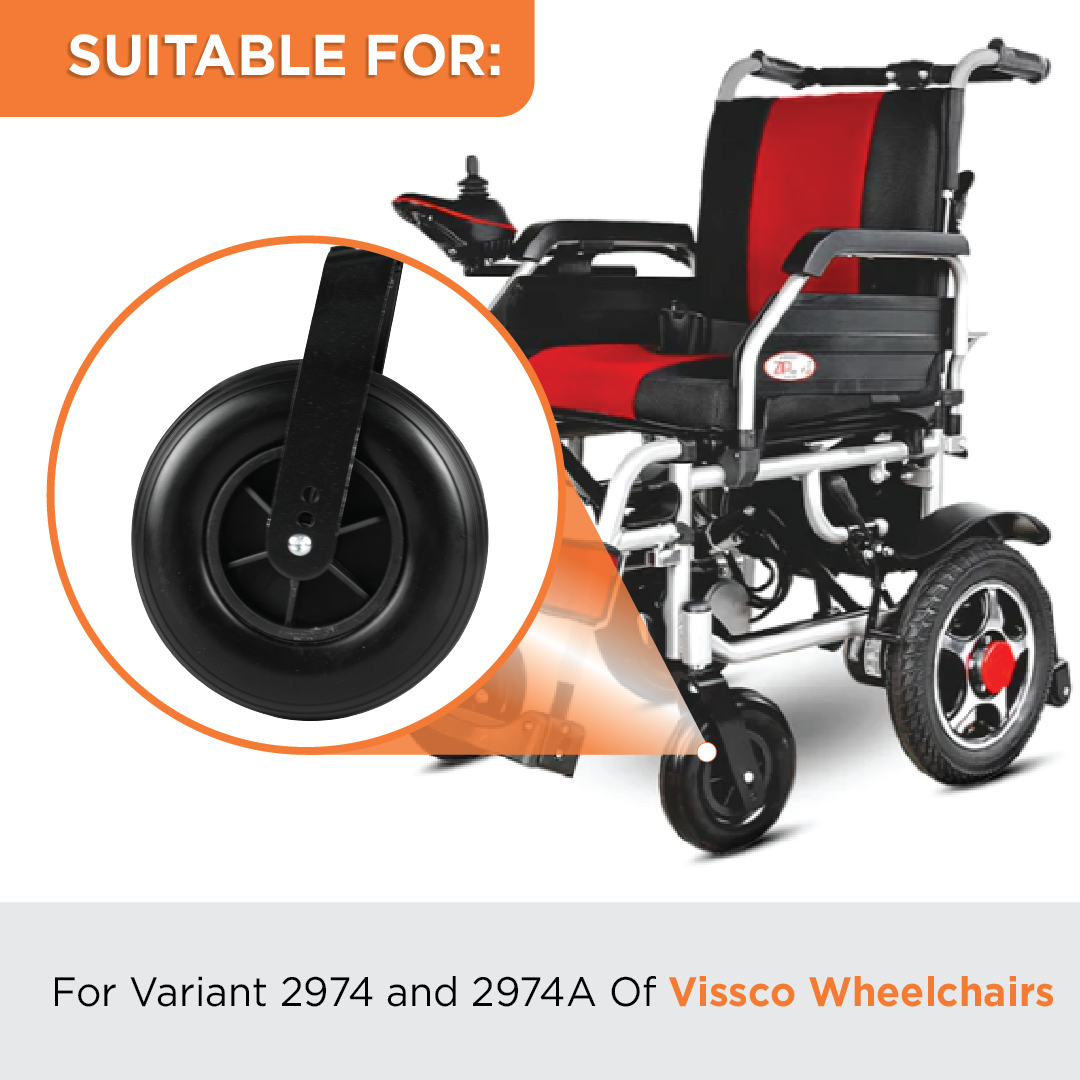 Vissco Front 8" Wheel With Fork & Nut Bolt for Zip Lite Power Wheelchairs (1 Piece) - 2974 & 2974A