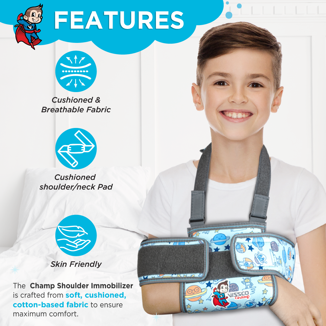 Vissco Champ Shoulder Immobilizer Support for Kids, Stabilizes the Shoulder Injuries, Comfortable & Adjustable for Fractures, Pain Relief & Recovery