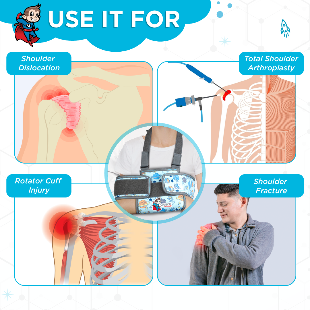 Vissco Champ Shoulder Immobilizer Support for Kids, Stabilizes the Shoulder Injuries, Comfortable & Adjustable for Fractures, Pain Relief & Recovery