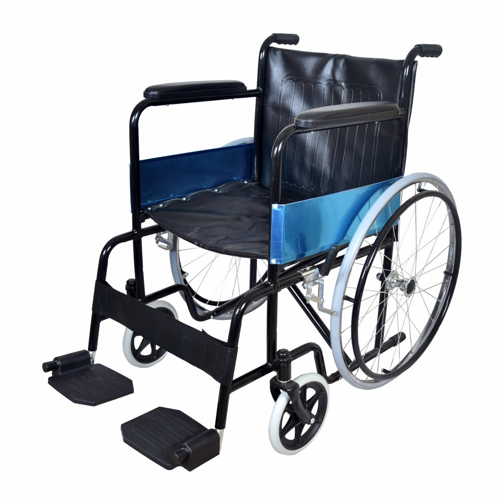 Vissco Rodeo Plus Wheelchair with Spoke Wheels | Fixed Handle & Swingable Footrest | Epoxy Powder Coated | Weight Capacity 110kg | Color (Black)