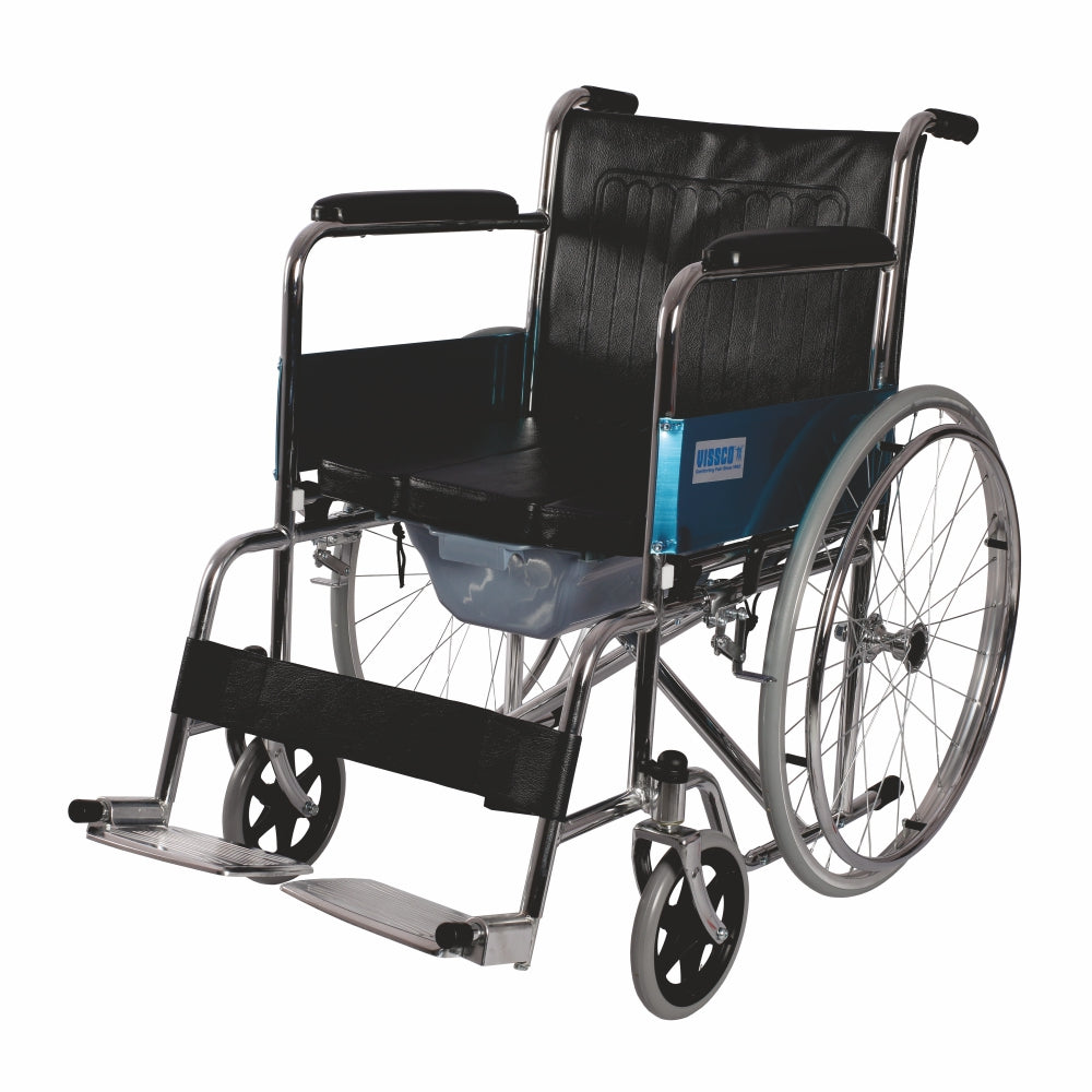 Vissco Comfort Lite Wheelchair with Commode | Back Rest and Arm Rest | Adjustable Height | Foldable | Weight Capacity 100kg | Color (Black)