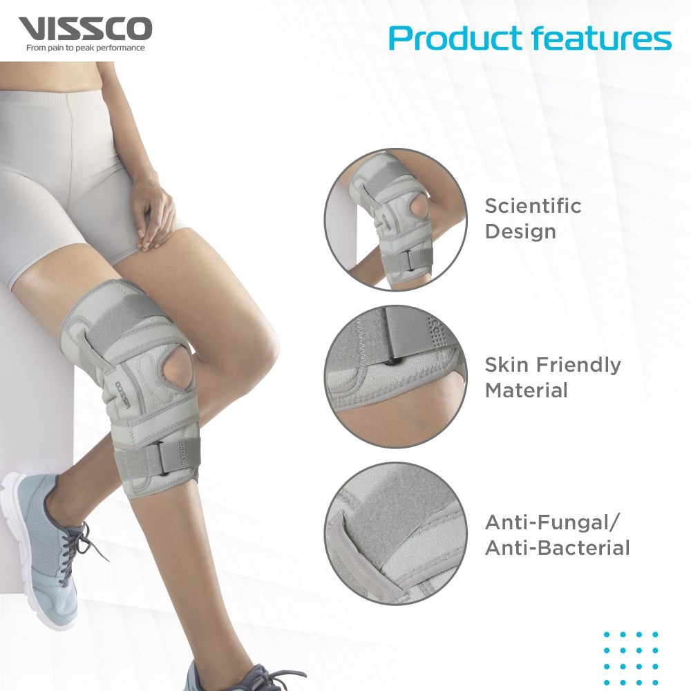 Vissco OA Knee Brace - Open Type (Left/Right) | Offloads the Pressure on the Knee (Grey)