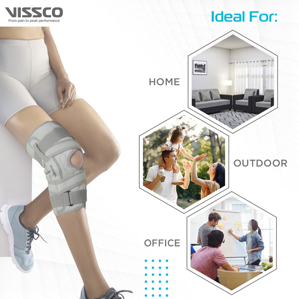 Vissco OA Knee Brace - Open Type (Left/Right) | Offloads the Pressure on the Knee (Grey)