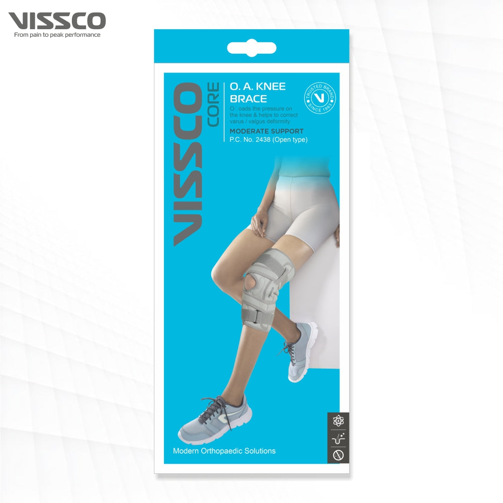 Vissco OA Knee Brace - Open Type (Left/Right) | Offloads the Pressure on the Knee (Grey)
