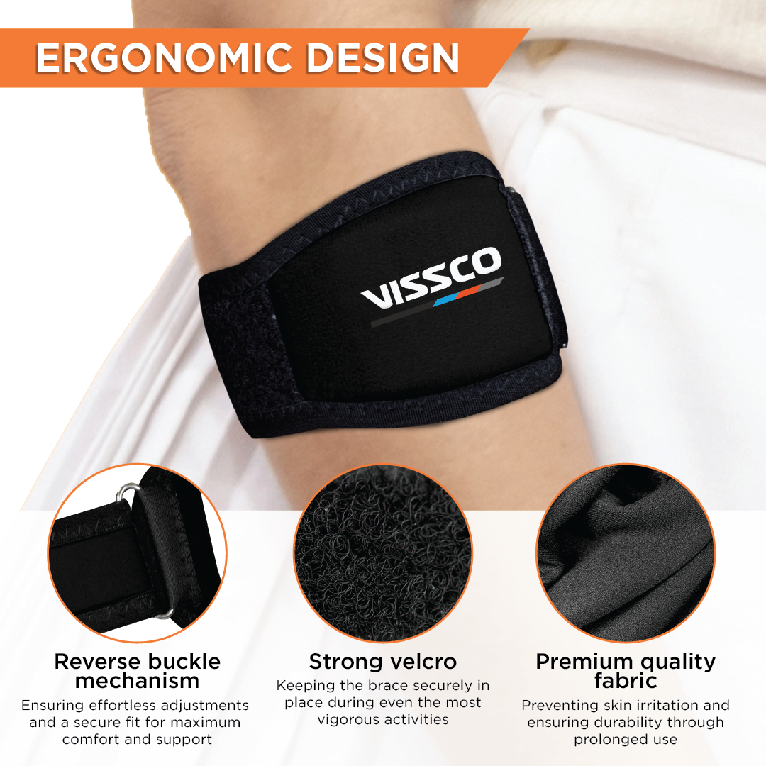 Vissco Tennis Elbow Support (Mild Support)| Provides an Ideal Compression to the Strained Muscles of the Elbow (Grey)