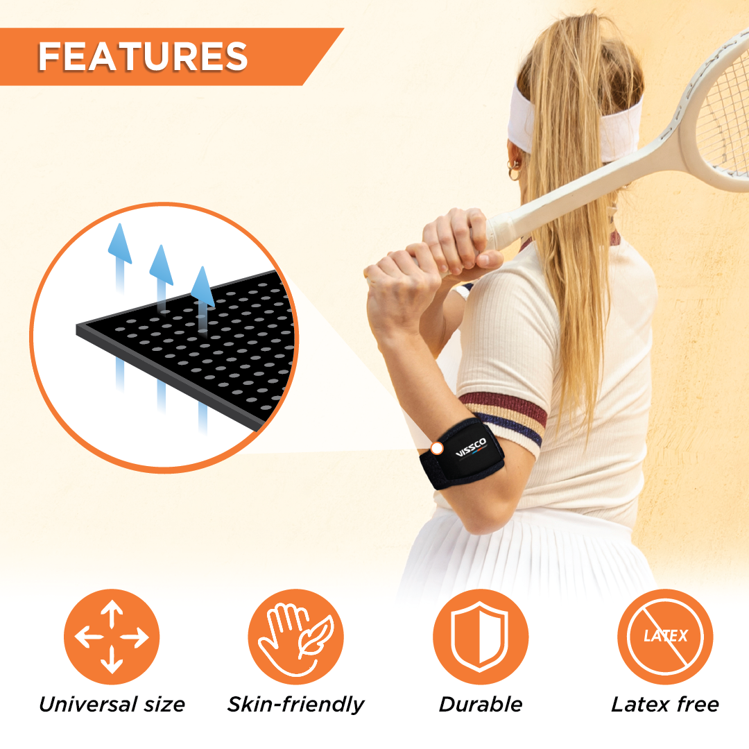 Vissco Tennis Elbow Support (Mild Support)| Provides an Ideal Compression to the Strained Muscles of the Elbow (Grey)