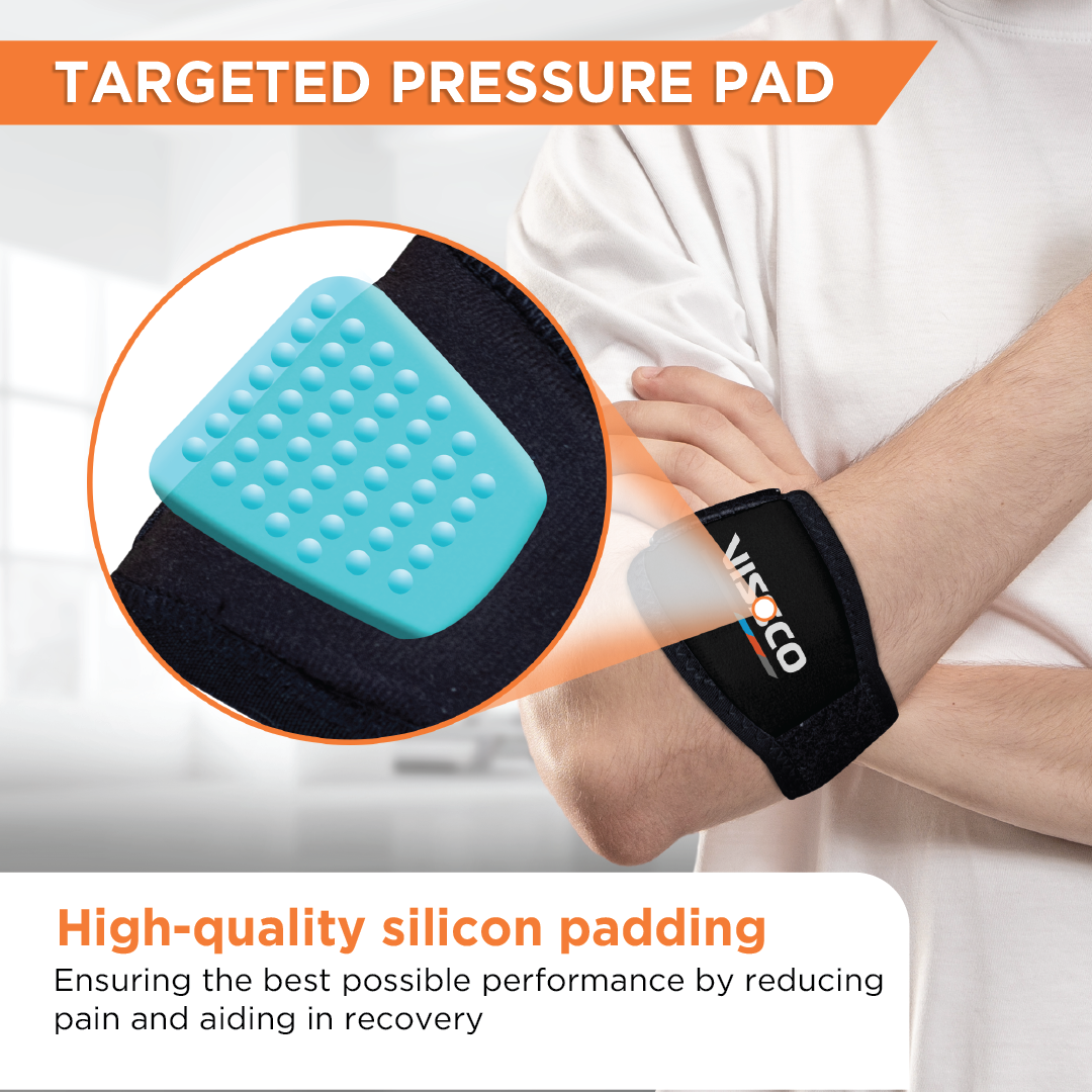 Vissco Tennis Elbow Support (Mild Support)| Provides an Ideal Compression to the Strained Muscles of the Elbow (Grey)