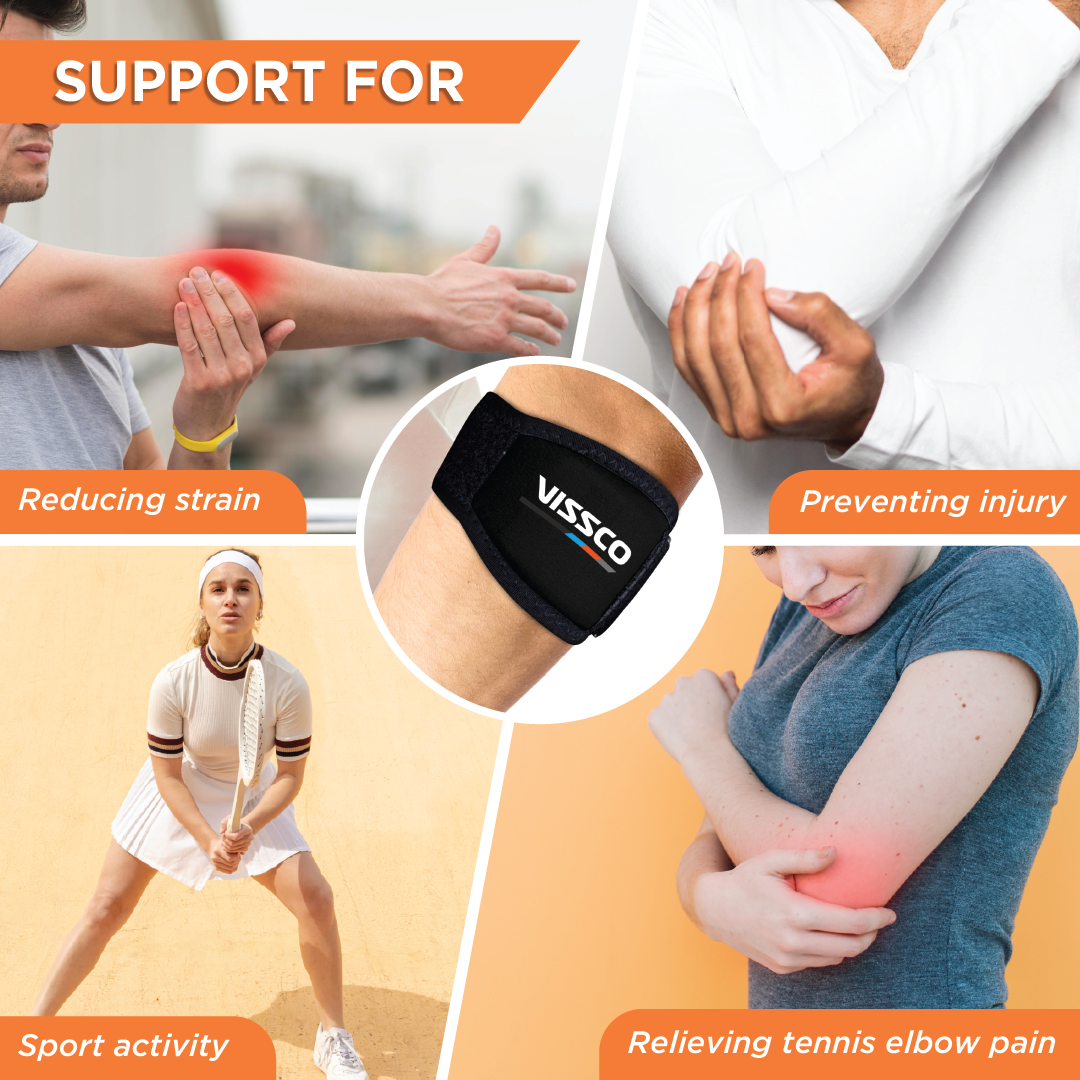 Vissco Tennis Elbow Support (Mild Support)| Provides an Ideal Compression to the Strained Muscles of the Elbow (Grey)