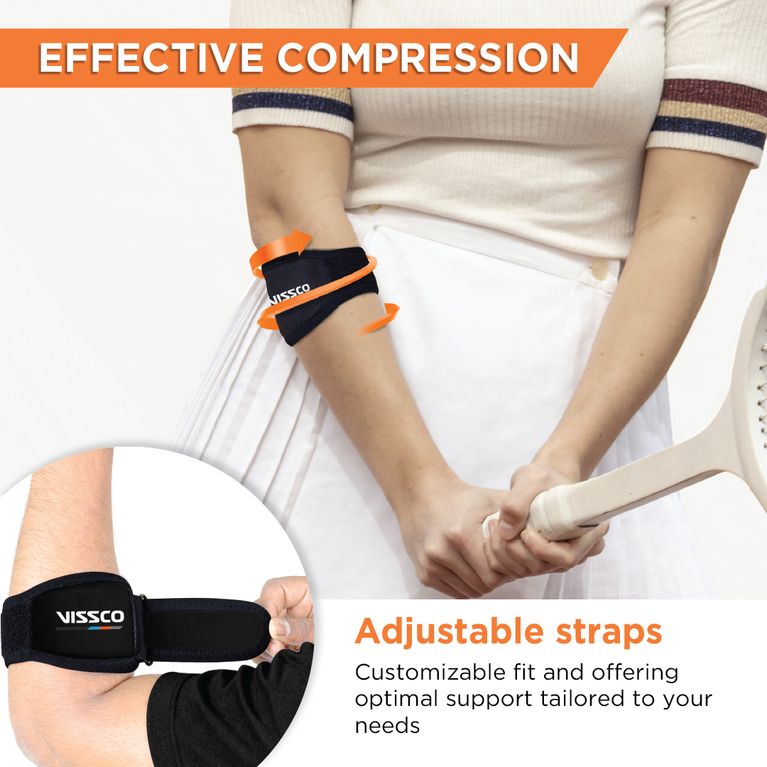 Vissco Tennis Elbow Support (Mild Support)| Provides an Ideal Compression to the Strained Muscles of the Elbow (Grey)