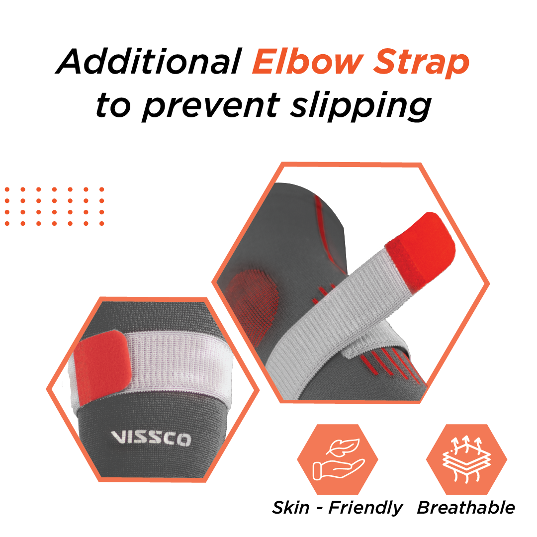 Vissco Elbow Support with Strap (Mild Support) | Provides Ideal Compression to the Strained Muscles of the Elbow (Multicolor)