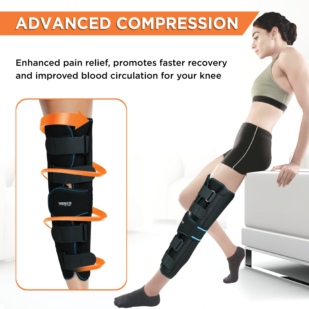 Vissco Knee Stabler - Long (19" Brace) |Ideal firm Knee support that limits knee motion & stabilizes the knee with mediolateral metal supports | Color - Black