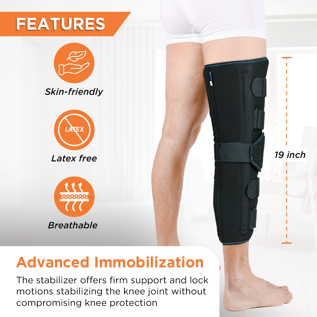Vissco Knee Stabler - Long (19" Brace) |Ideal firm Knee support that limits knee motion & stabilizes the knee with mediolateral metal supports | Color - Black