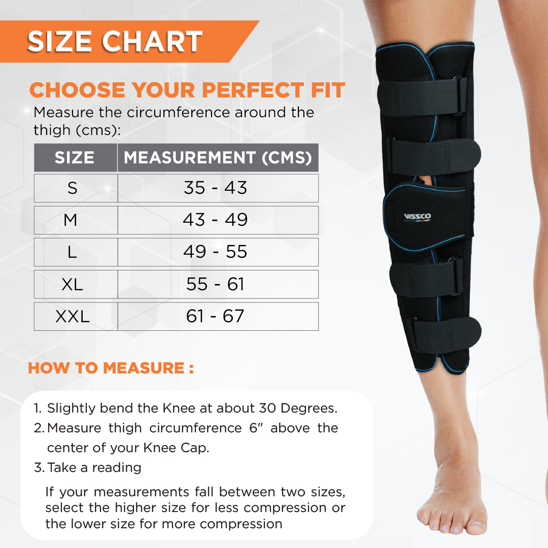 Vissco Knee Stabler - Long (19" Brace) |Ideal firm Knee support that limits knee motion & stabilizes the knee with mediolateral metal supports | Color - Black