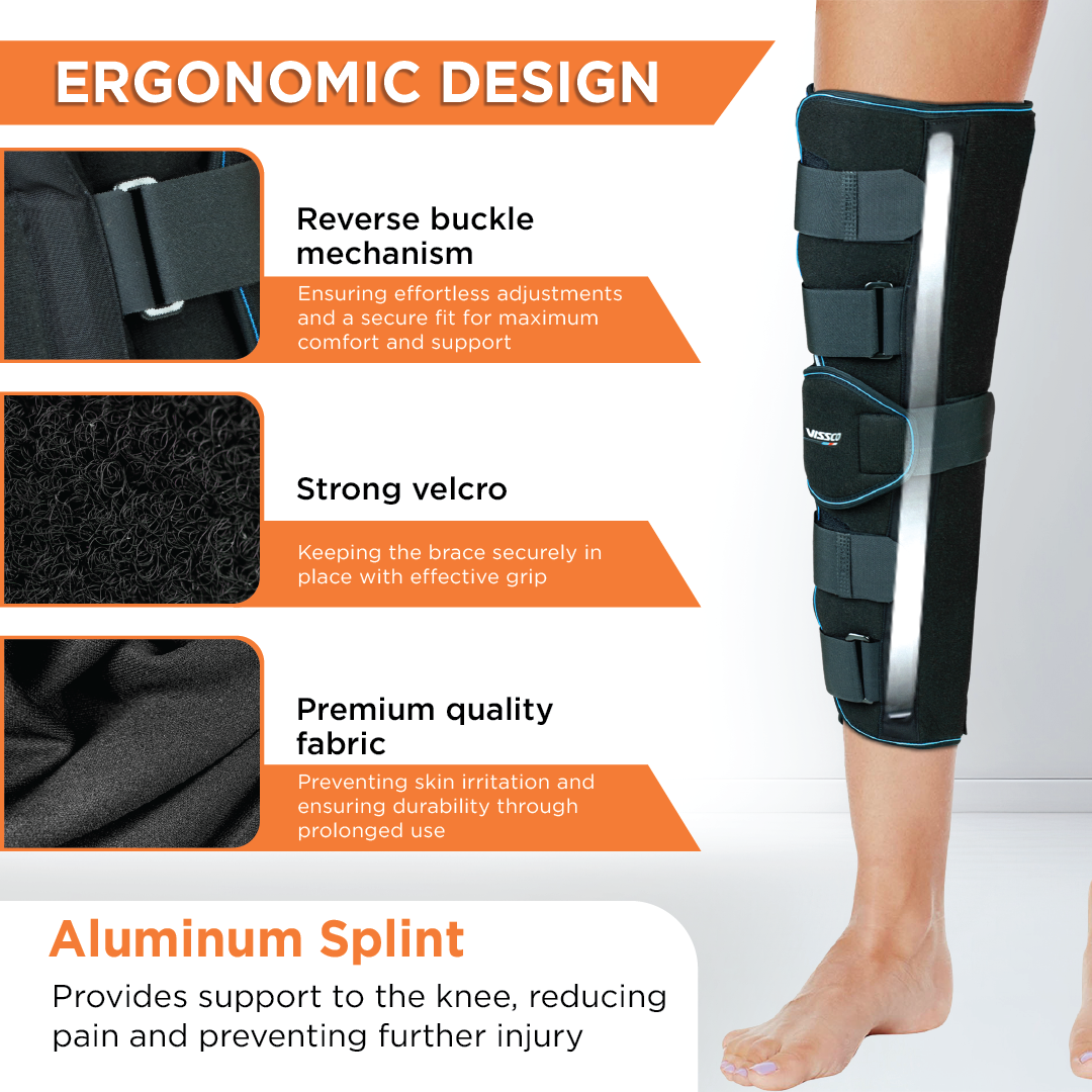 Vissco Knee Stabler - Long (19" Brace) |Ideal firm Knee support that limits knee motion & stabilizes the knee with mediolateral metal supports | Color - Black