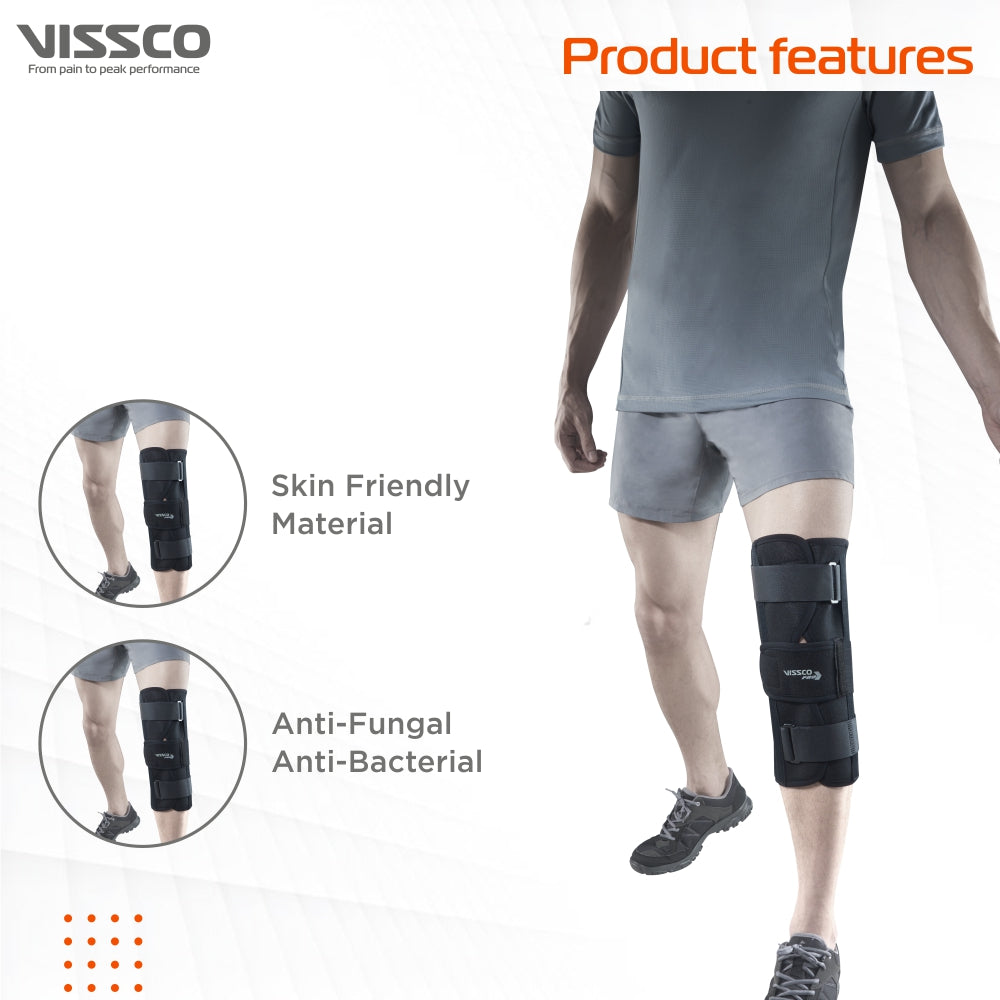 Knee Stabler - Short (14" Brace) | Ideal firm Knee support that limits knee motion & stabilizes the knee with mediolateral metal supports | Color - Black - Vissco Rehabilitation 