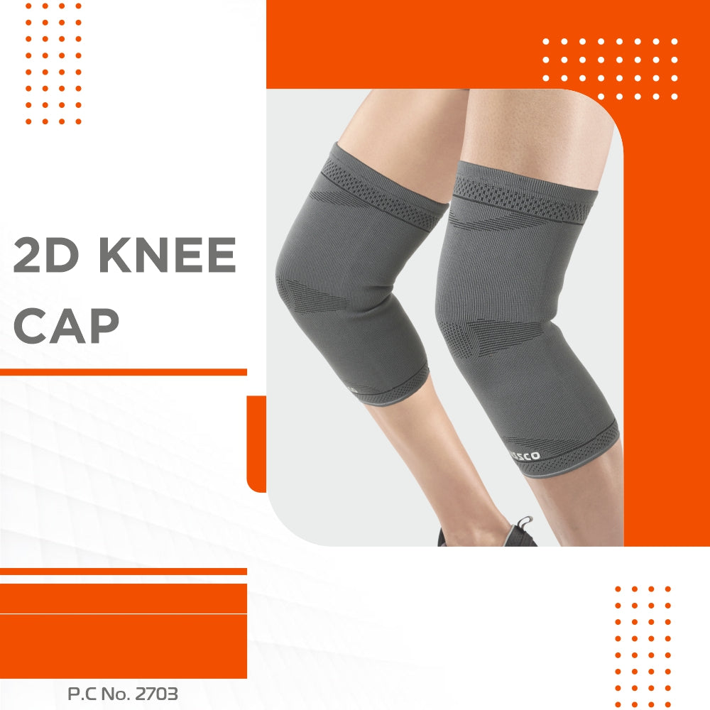 Vissco Stretchable 2D Knee Cap | Ideal mild support for free Knee movement | Color - Grey (IN PAIR)