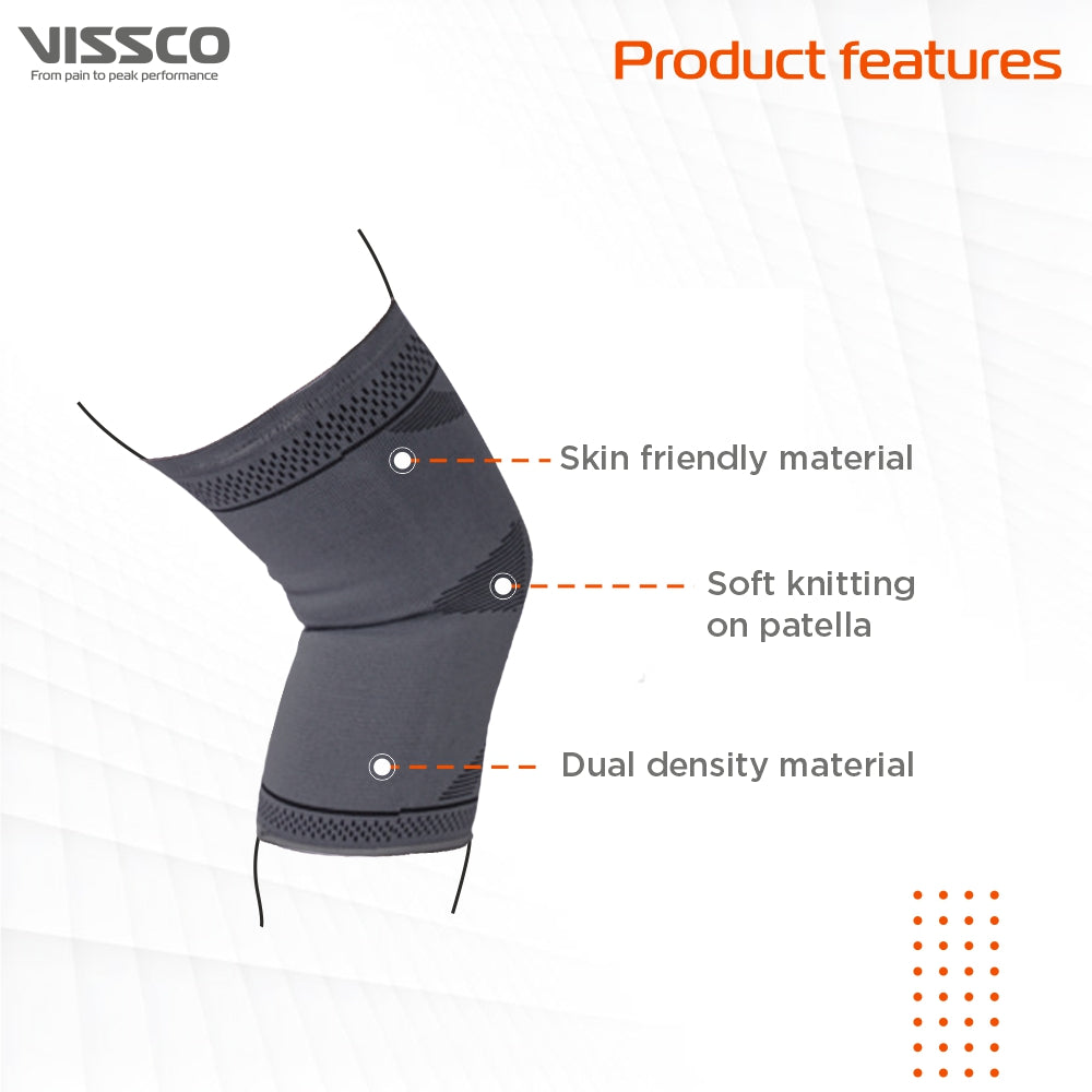 Vissco Stretchable 2D Knee Cap | Ideal mild support for free Knee movement | Color - Grey (IN PAIR)
