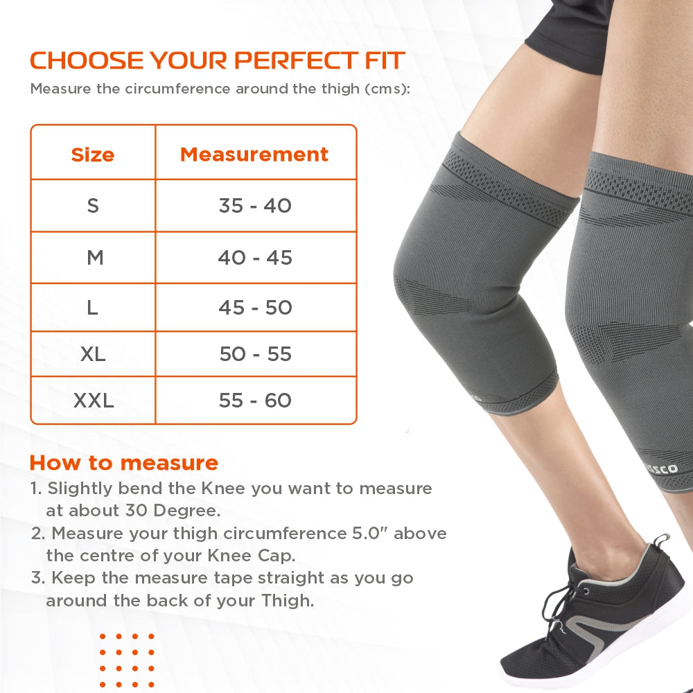 Vissco Stretchable 2D Knee Cap | Ideal mild support for free Knee movement | Color - Grey (IN PAIR)