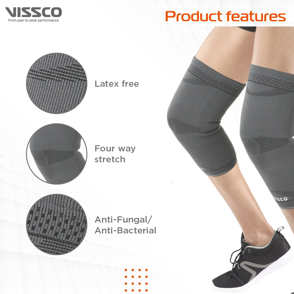 Vissco Stretchable 2D Knee Cap | Ideal mild support for free Knee movement | Color - Grey (IN PAIR)