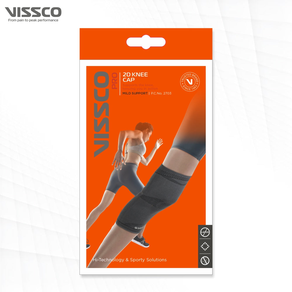Vissco Stretchable 2D Knee Cap | Ideal mild support for free Knee movement | Color - Grey (IN PAIR)
