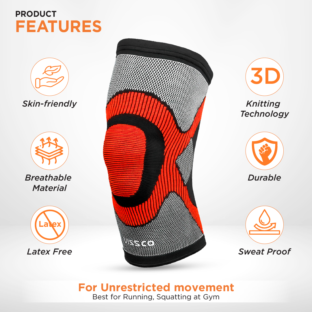 Vissco 3D Knee Cap | Provides optimum compression and mild support for free Knee movement | Color - Multicolor (Single Piece)