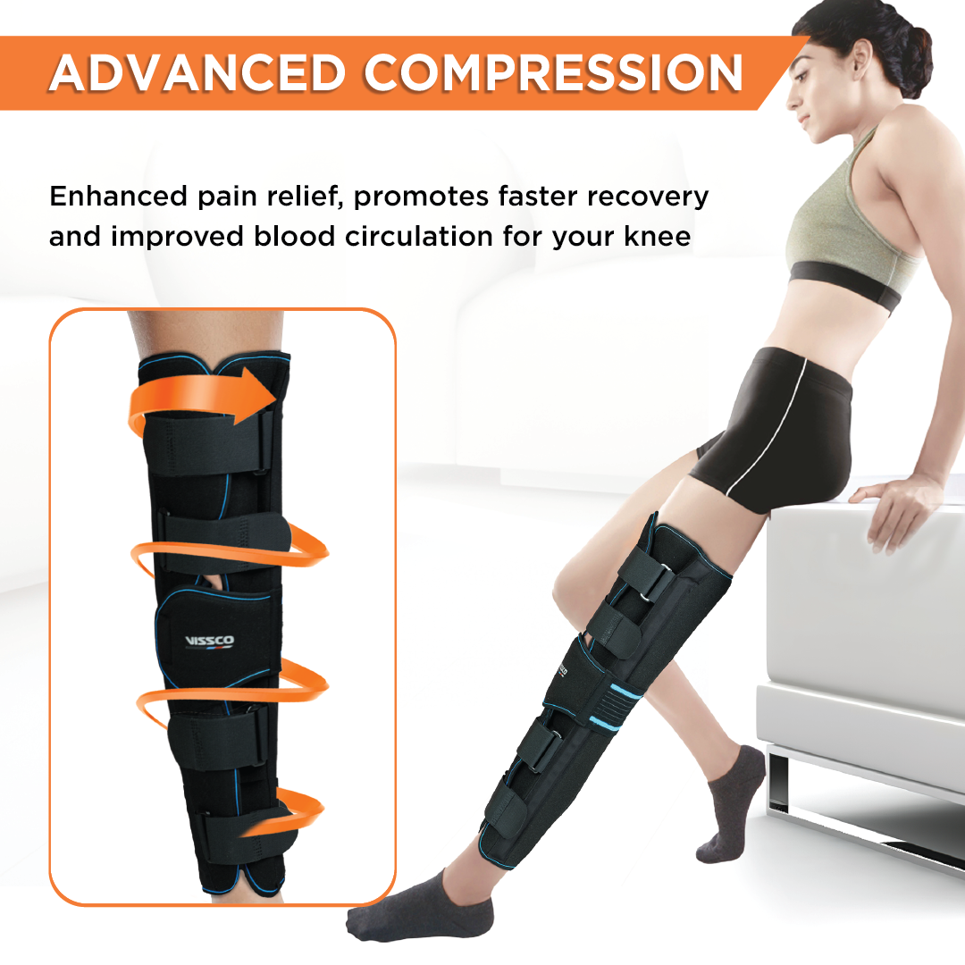 Vissco Knee Stabler - Long (22" Brace) |Ideal firm Knee support that limits knee motion & stabilizes the knee with mediolateral metal supports | Color - Black