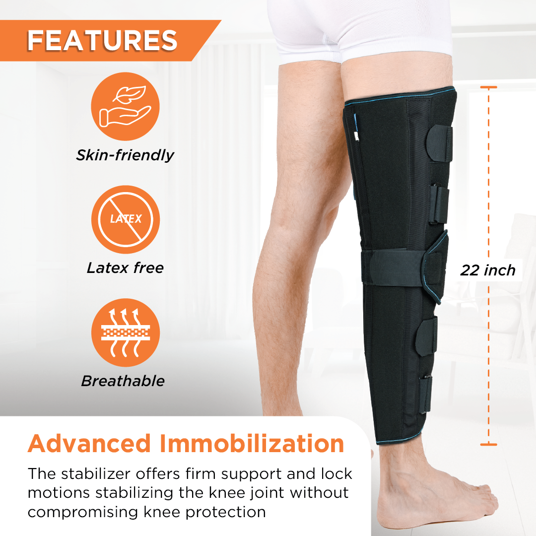 Vissco Knee Stabler - Long (22" Brace) |Ideal firm Knee support that limits knee motion & stabilizes the knee with mediolateral metal supports | Color - Black