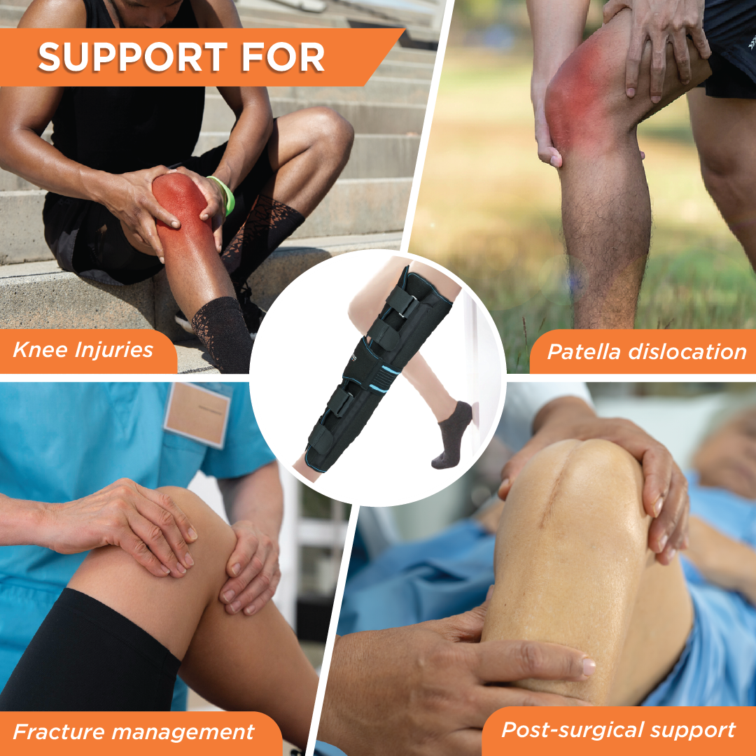 Vissco Knee Stabler - Long (22" Brace) |Ideal firm Knee support that limits knee motion & stabilizes the knee with mediolateral metal supports | Color - Black