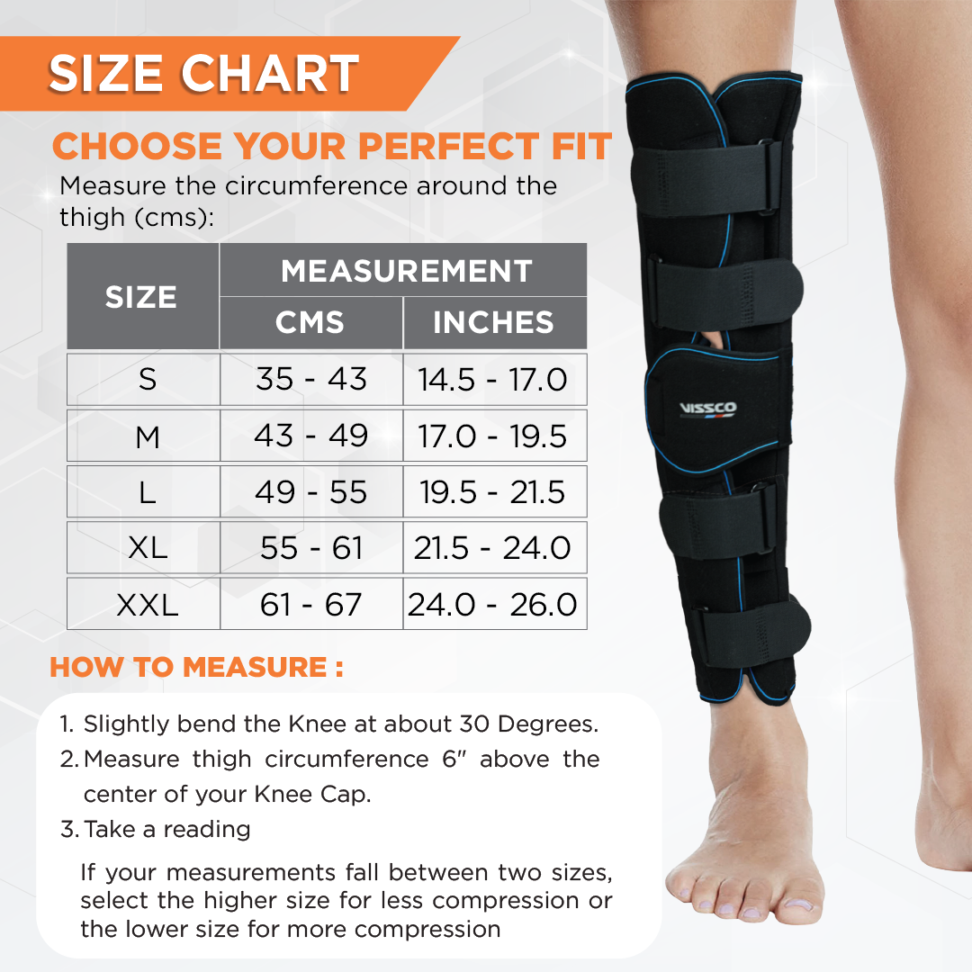 Vissco Knee Stabler - Long (22" Brace) |Ideal firm Knee support that limits knee motion & stabilizes the knee with mediolateral metal supports | Color - Black