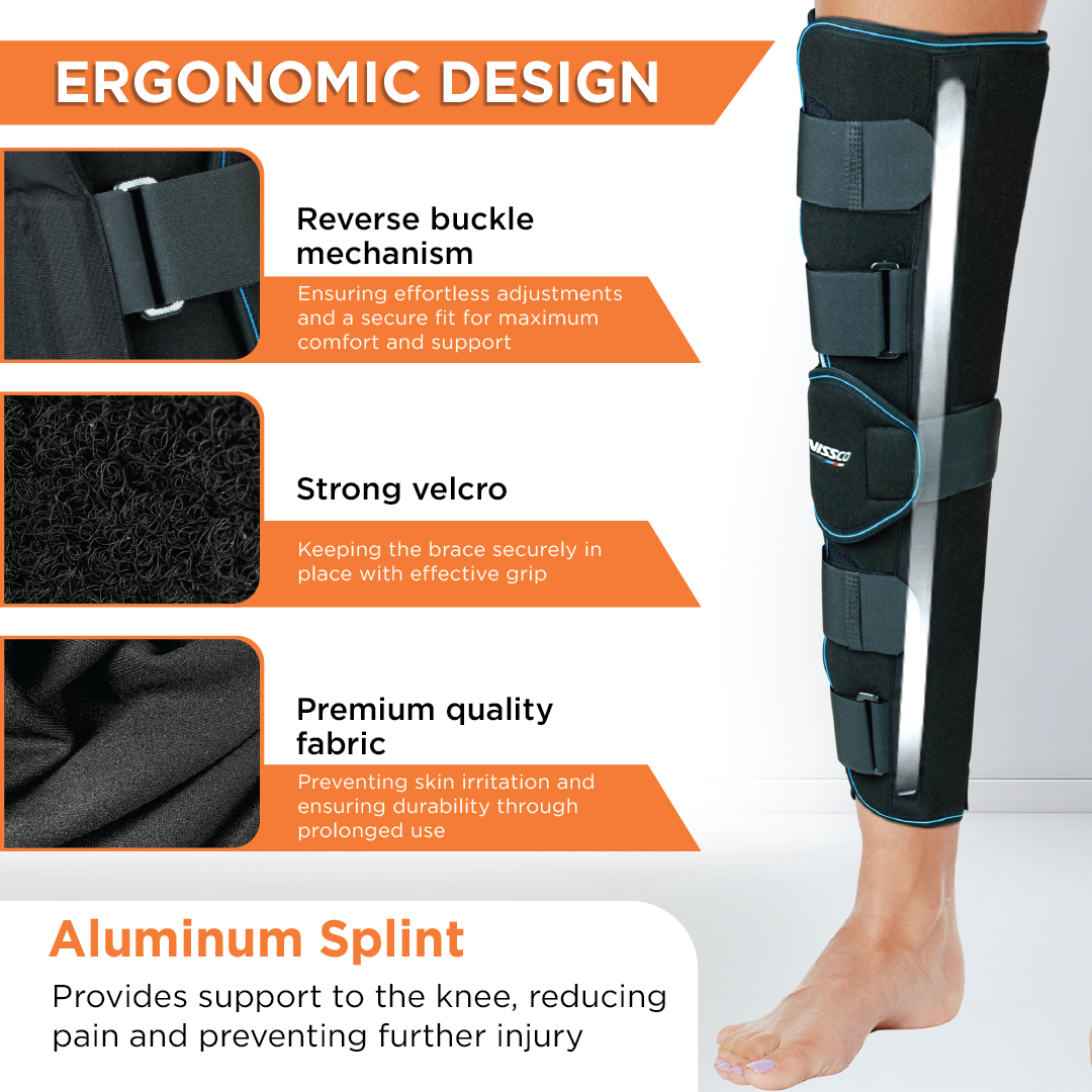 Vissco Knee Stabler - Long (22" Brace) |Ideal firm Knee support that limits knee motion & stabilizes the knee with mediolateral metal supports | Color - Black