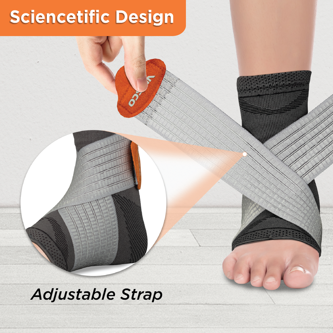 Vissco Ankler (Moderate Support)| 2 in 1 Anklet + Binder | Provides support & stability to the Ankle (Grey)