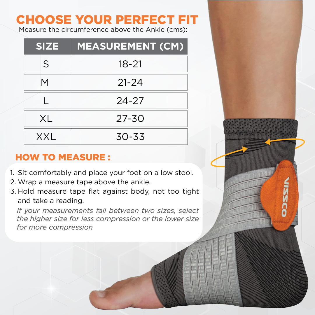 Vissco Ankler (Moderate Support)| 2 in 1 Anklet + Binder | Provides support & stability to the Ankle (Grey)