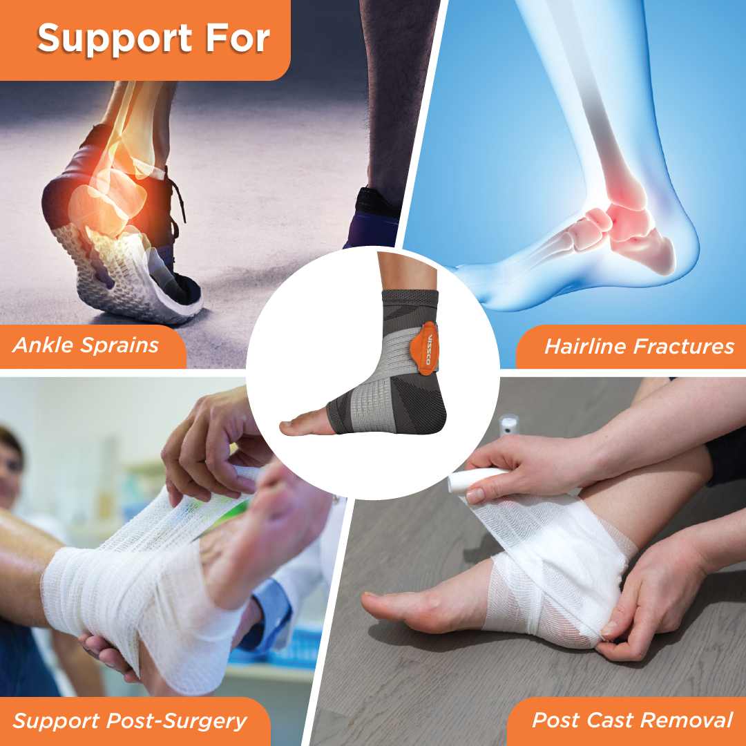 Vissco Ankler (Moderate Support)| 2 in 1 Anklet + Binder | Provides support & stability to the Ankle (Grey)