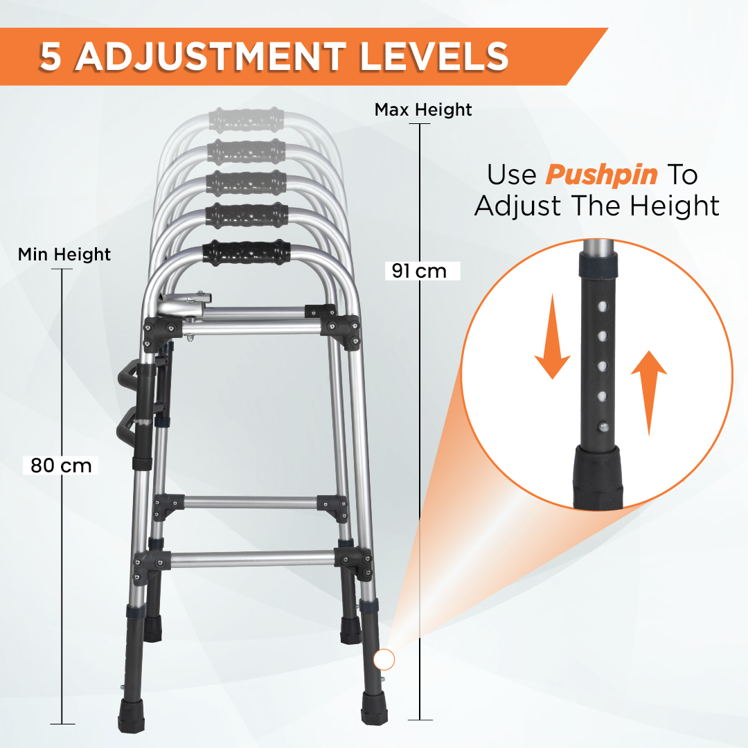 Vissco Dura Max Walker (Aluminium) | Foldable Walking Aid | Adjustable Height  | Light Weight | With Premium Grade Rubber Shoes and PVC Grip  (Grey)