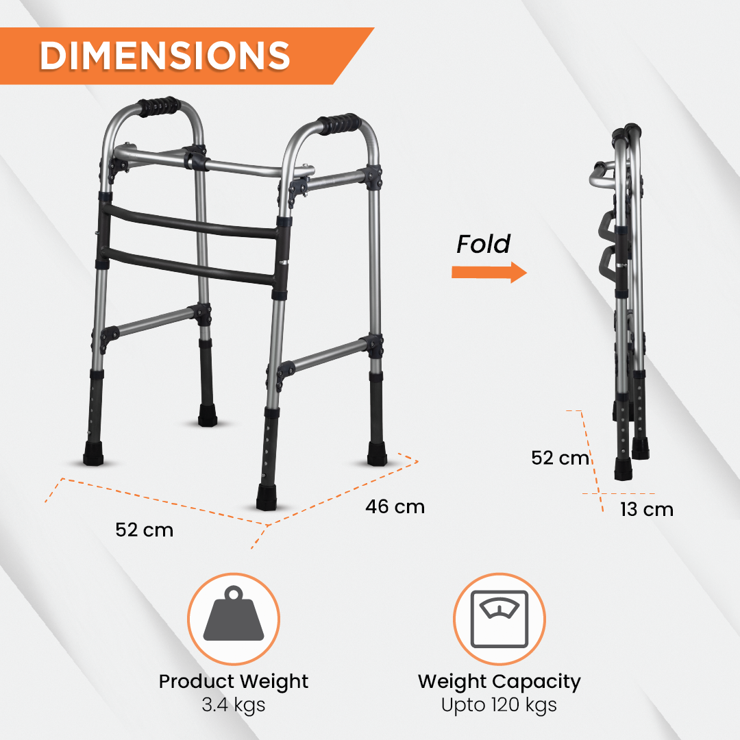 Vissco Dura Max Walker (Aluminium) | Foldable Walking Aid | Adjustable Height  | Light Weight | With Premium Grade Rubber Shoes and PVC Grip  (Grey)