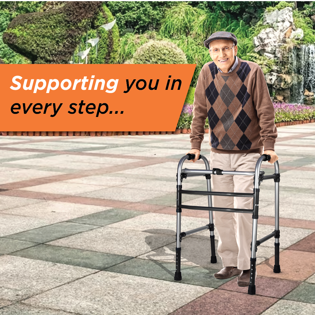 Vissco Dura Max Walker (Aluminium) | Foldable Walking Aid | Adjustable Height  | Light Weight | With Premium Grade Rubber Shoes and PVC Grip  (Grey)