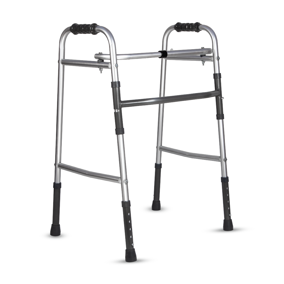 Vissco Dura Lite Walker (Aluminium) | Foldable Walking Aid | Adjustable Height | Light Weight | With Premium Grade Rubber Shoes and PVC Grip (Grey)