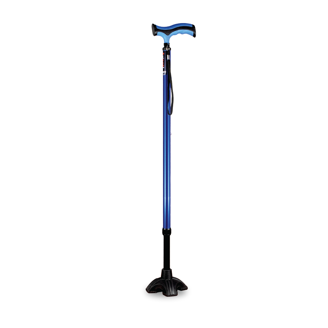 Vissco Avanti Plus - T Shape Aluminum Stick | Lightweight Walking Stick | Adjustable Height |Wide Base for Balance (Blue)
