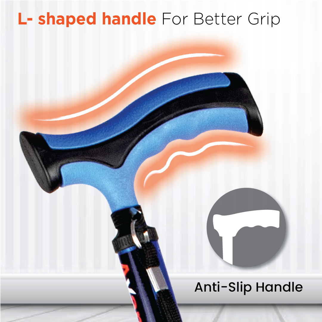 Vissco Avanti Plus - T Shape Aluminum Stick | Lightweight Walking Stick | Adjustable Height |Wide Base for Balance (Blue)