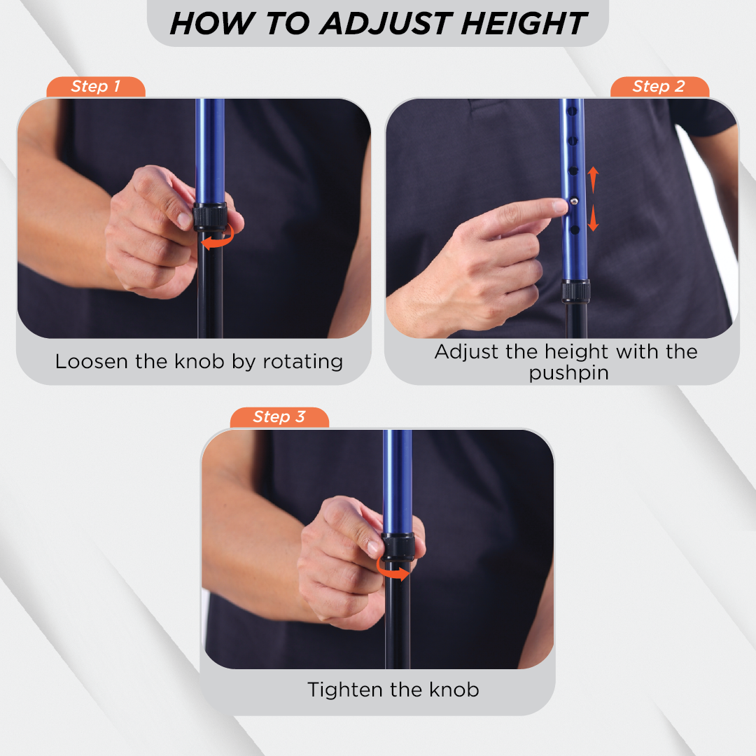 Vissco Avanti Plus - T Shape Aluminum Stick | Lightweight Walking Stick | Adjustable Height |Wide Base for Balance (Blue)