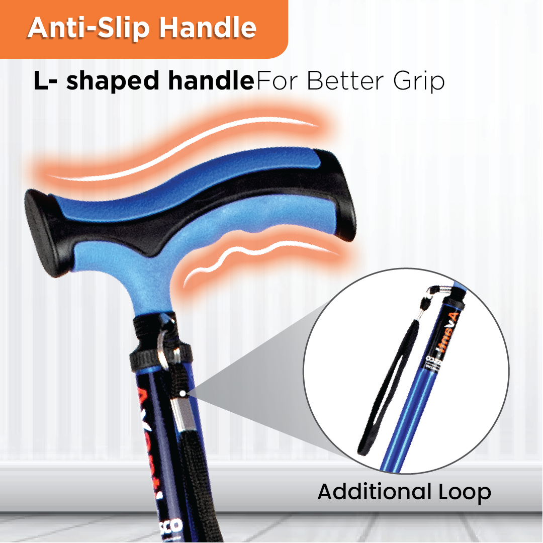 Vissco Avanti Plus - T Shape Aluminum Quadripod Stick | Lightweight Walking Stick | Adjustable Height| 4 Legged base (Blue)