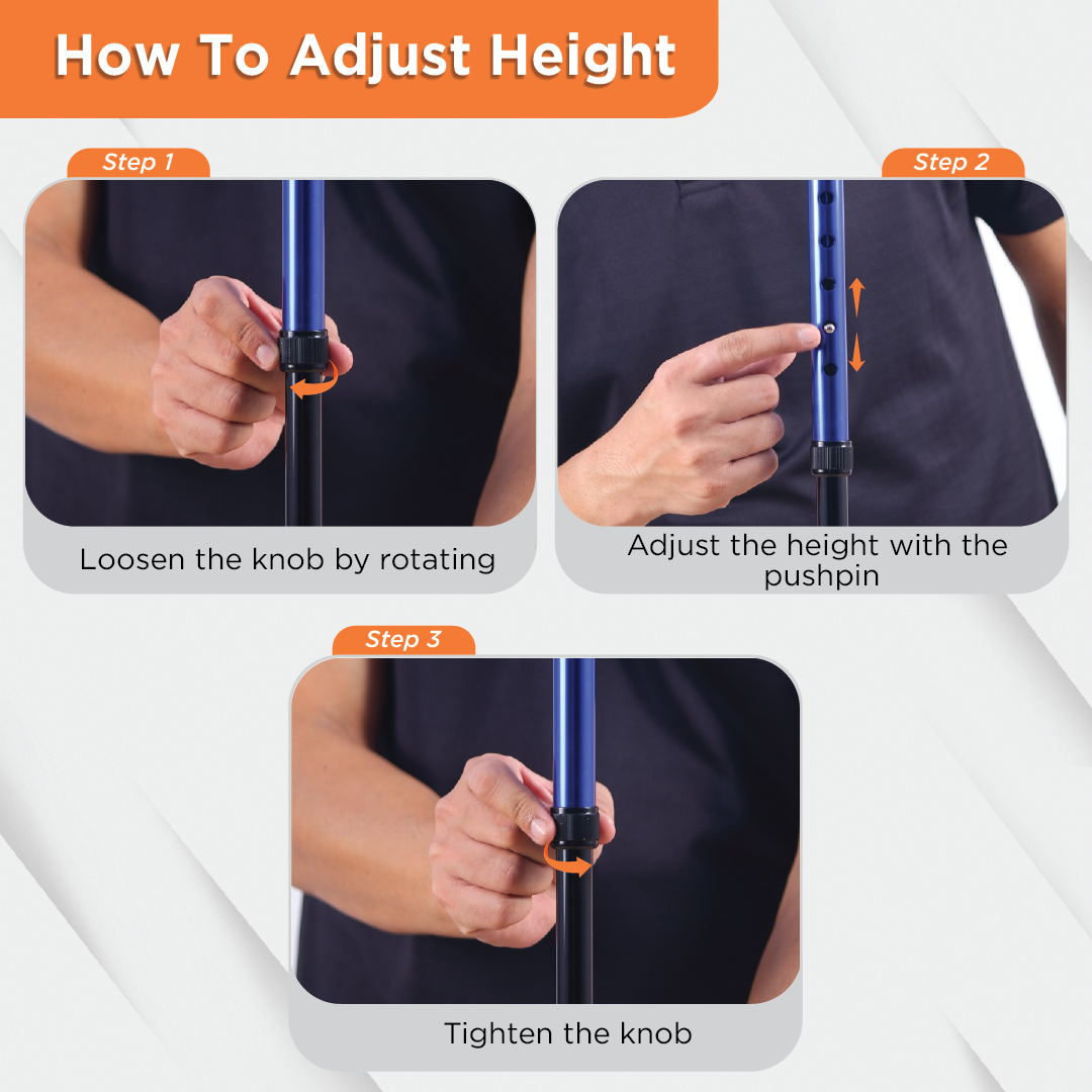 Vissco Avanti Plus - T Shape Aluminum Quadripod Stick | Lightweight Walking Stick | Adjustable Height| 4 Legged base (Blue)