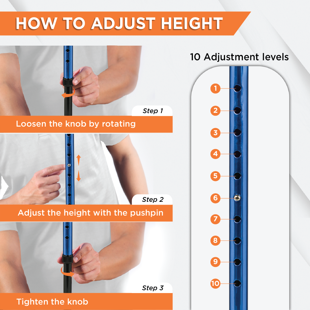 Vissco Avanti Plus - T Shape Aluminum Single Stick | Lightweight Walking Stick | Adjustable Height | Big Shoe for Better Grip (Blue)