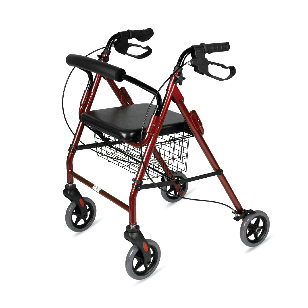 Vissco Dura Rollator Walker (Aluminium) With Seat & Basket | Foldable | Weight Bearing Capacity 120kg (Maroon)