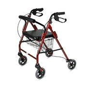 Vissco Dura Rollator Walker (Aluminium) With Seat & Basket | Foldable | Weight Bearing Capacity 120kg (Maroon)