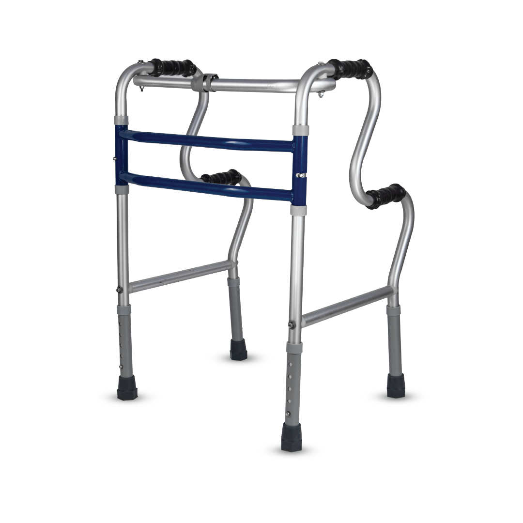 Vissco Dura Step Walker (Aluminium) | Foldable Walking Aid | Adjustable Height | Light Weight | With Premium Grade Rubber Shoes and PVC Grip (Grey)