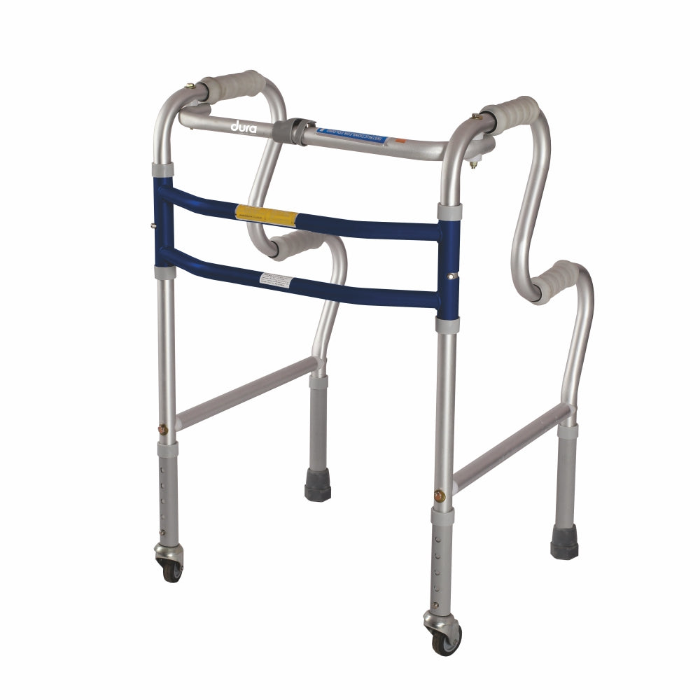 Vissco Dura Step Walker (Aluminium) with Wheel | Foldable Walking Aid | Adjustable Height | Light Weight | With Premium Grade Rubber Shoes and PVC Grip (Grey)