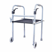 Vissco Dura Step Walker (Aluminium) with Seat | Foldable Walking Aid | Adjustable Height | Light Weight | With 5” Big Straight Wheels and PVC Grip (Grey)