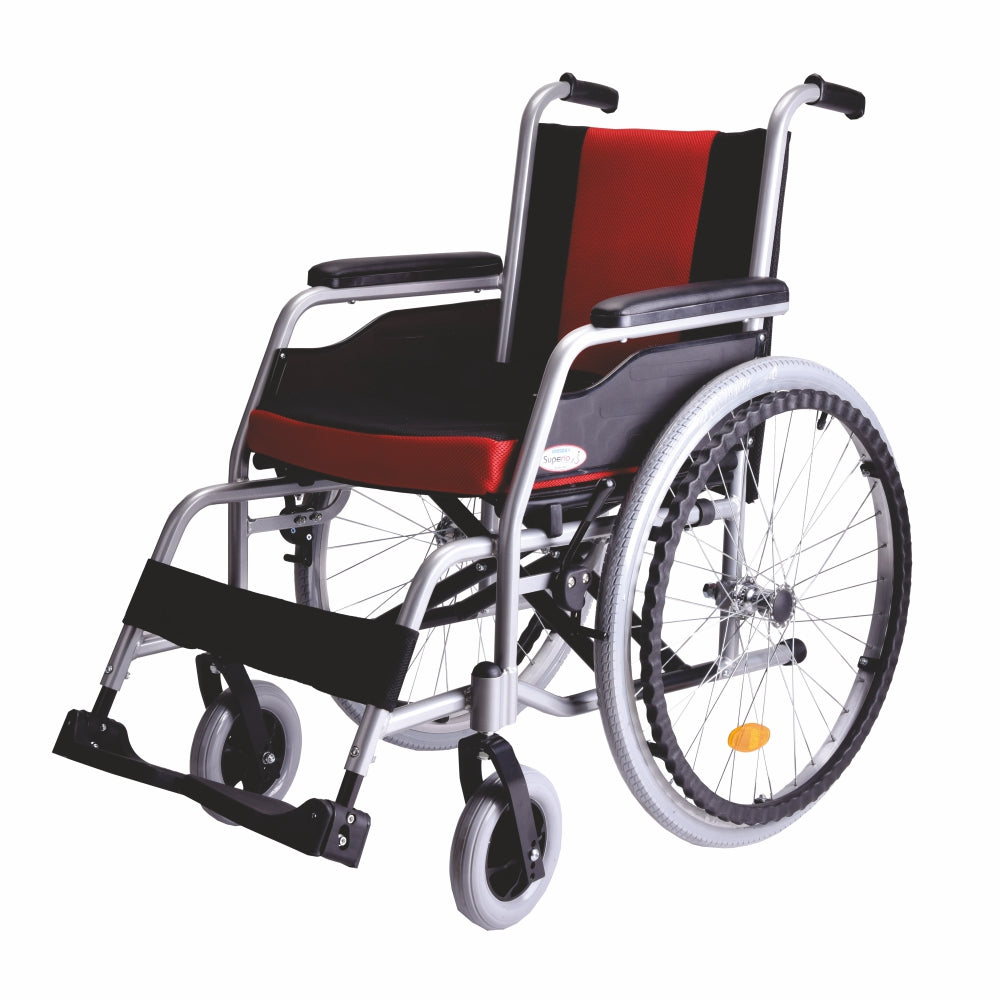 Vissco Superio Aluminium Wheelchair with Fixed Wheels & Plastic Rim | Fixed Armrest | Foldable | Weight Bearing Capacity 110kg (Multicolor)